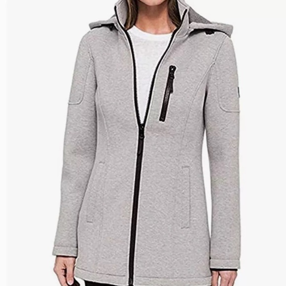 ANDREW MARC Full Zip Up Removable Hood Gray Scuba Hooded Jacket Women's Size M - Picture 1 of 9